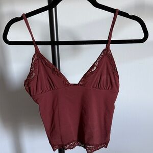SKIMS Burgundy Lace-Trim V-Neck Cami